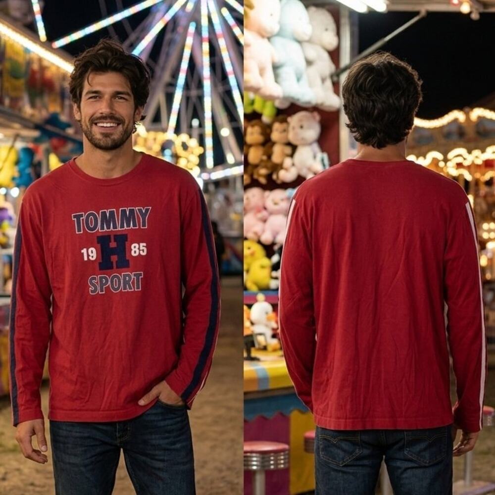 Vintage Tommy Hilfiger Red Long Sleeve Tommy Sport Shirt Mens XL 44 Y2K 1985